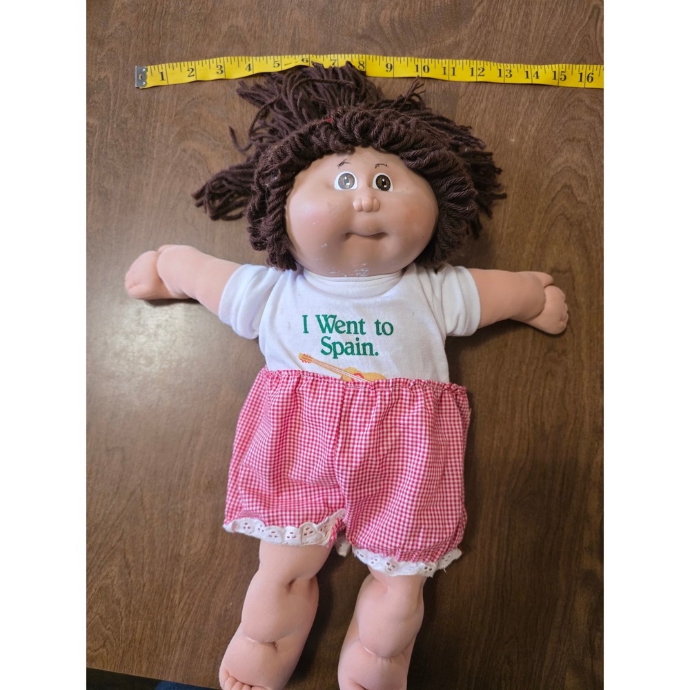 Vintage 1982 Cabbage Patch Kids Coleco Doll Brown Yarn Hair Spain Shirt Gingham - Picture 10 of 11